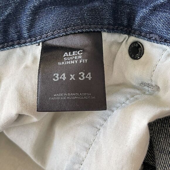 Express SZ 34x34 Alec Super Skinny Jeans Whiskered Pockets Mid-Rise Distressed - Picture 10 of 10